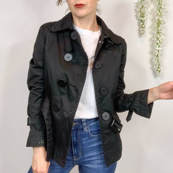 SOIA & KYO black cotton jacket belted double row buttons scoop pockets - Picture 5 of 14